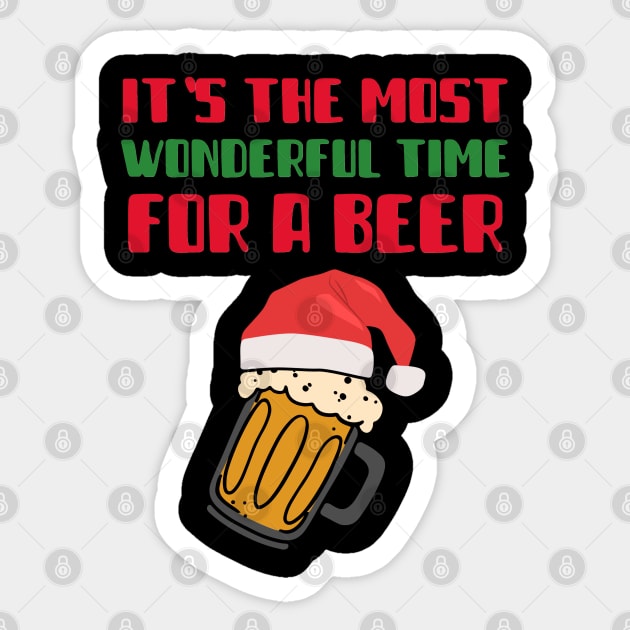 It's The Most Wonderful Time For A Beer Funny Christmas Pun Sticker by TeeShirt_Expressive